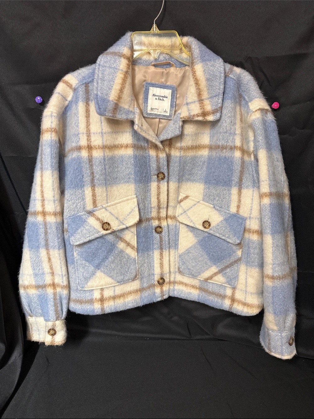 Abercrombie & Fitch Light Blue and Cream Plaid jacket